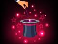 Hand holding magic wand over a magical top hat