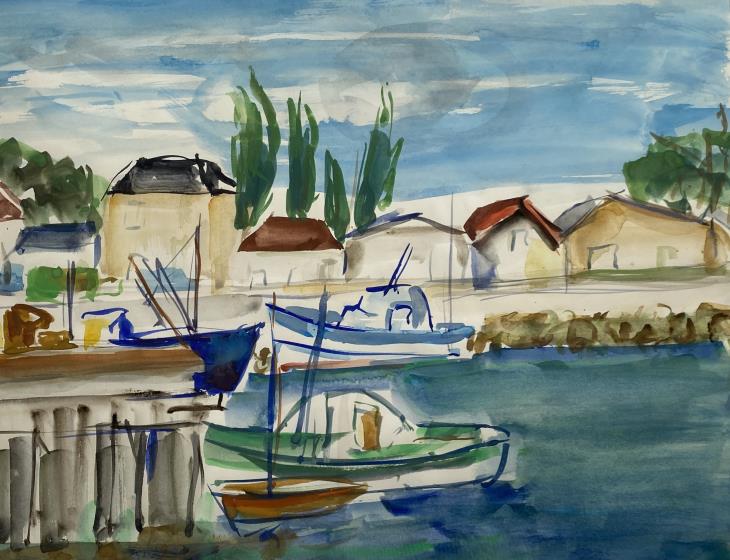 GUEGAN N°752 Ouistreham Aquarelle 37X49 cm