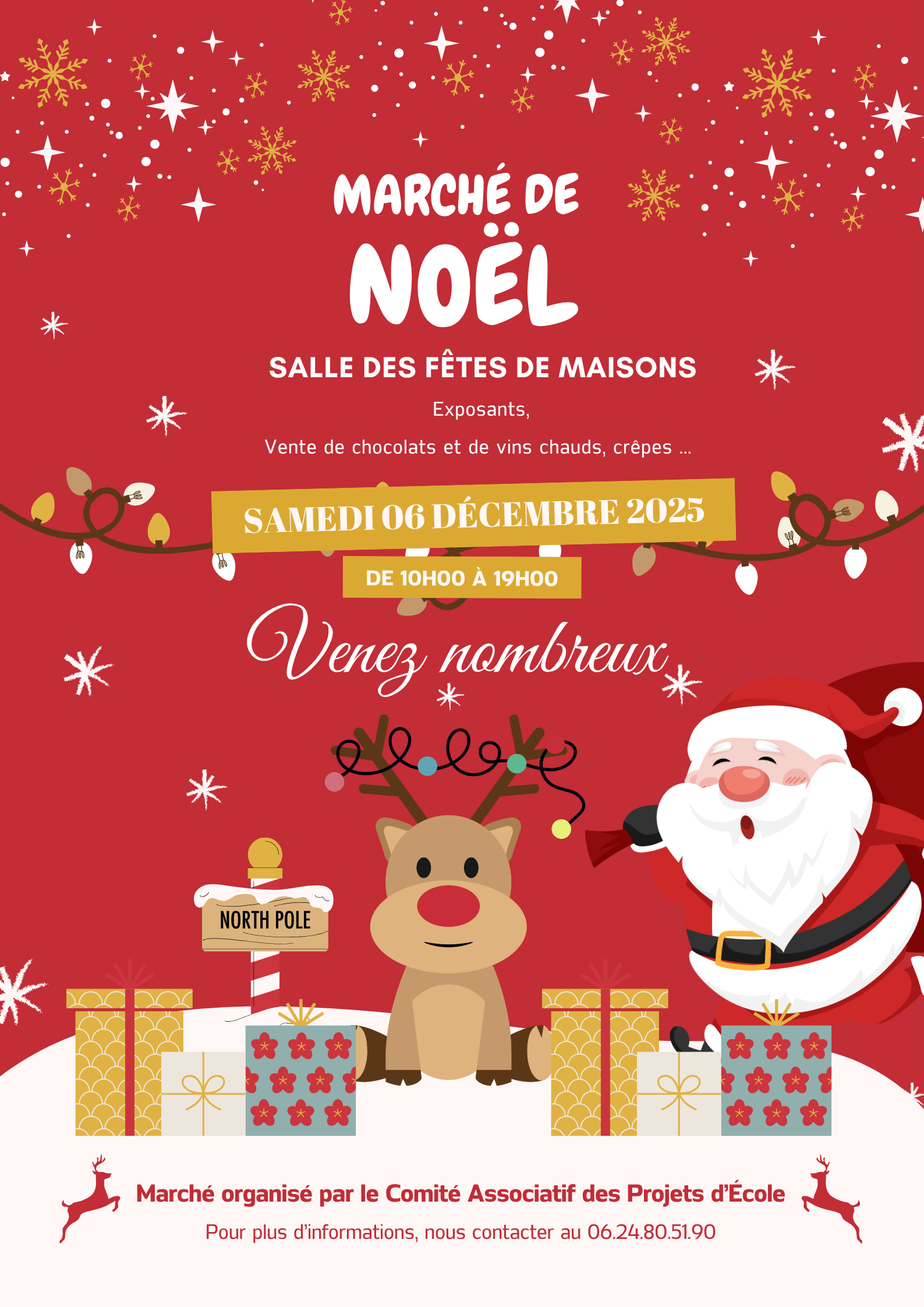 Affiche Marché de Noël illustratif rouge blanc - Marché de Noël - Public