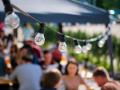 Hanged lamps at outdoor BBQ restaurant